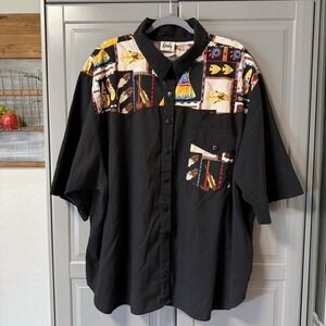 Tapestry Vintage Mens Western Native American Print Button Up Shirt, Black, 4X